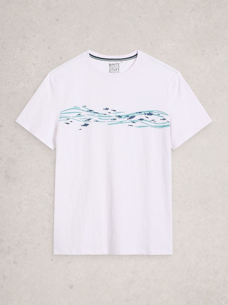 White Stuff White Abersoch Swim Fish Graphic T-Shirt - Image 1 of 2 White Stuff White Abersoch Swim Fish Graphic T-Shirt - Image 1 of 2