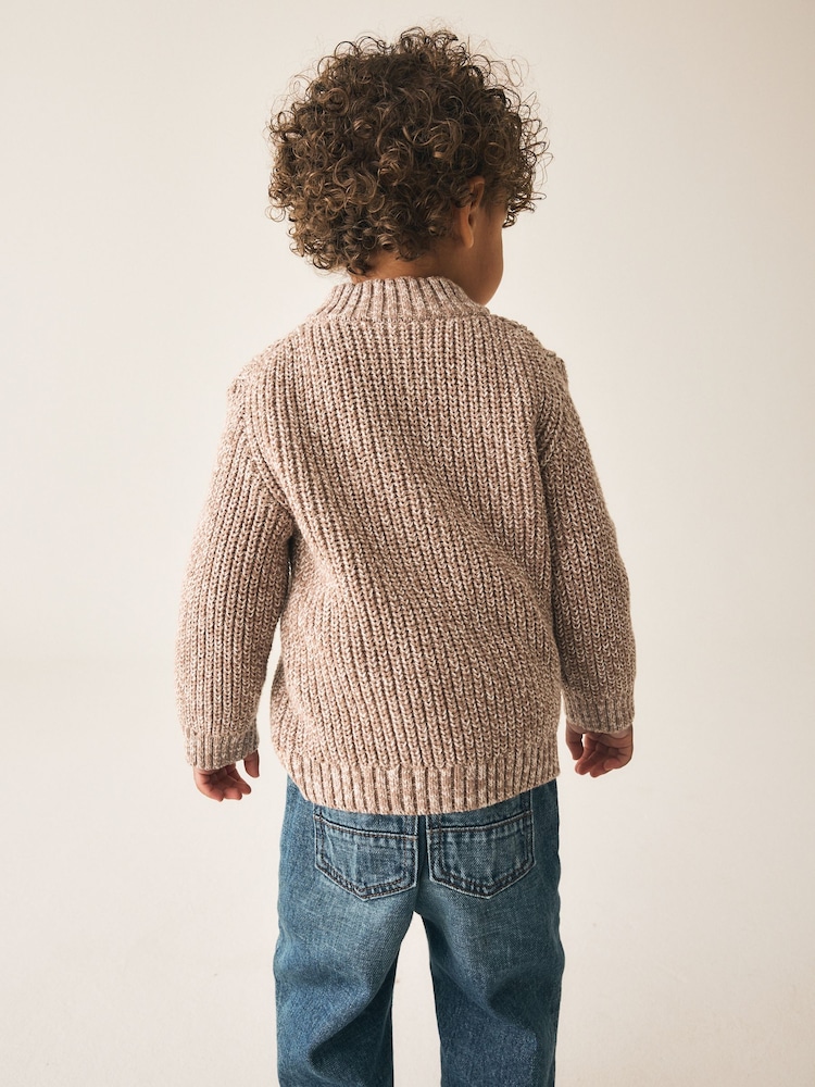Beige - Zip Neck Knitted Cable Jumper (3mths-7yrs) - Bild 2 av 7 Beige - Zip Neck Knitted Cable Jumper (3mths-7yrs) - Bild 2 av 7