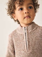 Beige - Zip Neck Knitted Cable Jumper (3mths-7yrs) - Bild 3 av 7