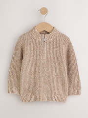 Beige - Zip Neck Knitted Cable Jumper (3mths-7yrs) - Bild 4 av 7