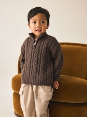 Brun - Zip Neck Knitted Cable Jumper (3mths-7yrs) - Bild 2 av 8