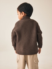 Brun - Zip Neck Knitted Cable Jumper (3mths-7yrs) - Bild 3 av 8