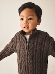 Brun - Zip Neck Knitted Cable Jumper (3mths-7yrs) - Bild 4 av 8