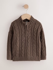 Brun - Zip Neck Knitted Cable Jumper (3mths-7yrs) - Bild 5 av 8