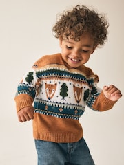 Brown/Cream Character Knitted Crew Neck Jumper (3mths-7yrs) - Image 1 of 8