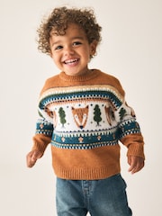 Brown/Cream Character Knitted Crew Neck Jumper (3mths-7yrs) - Image 2 of 8