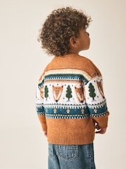 Brown/Cream Character Knitted Crew Neck Jumper (3mths-7yrs) - Image 3 of 8