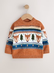 Brown/Cream Character Knitted Crew Neck Jumper (3mths-7yrs) - Image 5 of 8