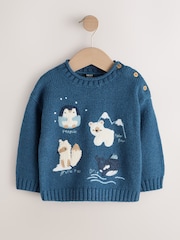 Bleu marine arctique - Pull à col rond tricoté à motif de personnage (3mois -7an) - Image 1 de 4