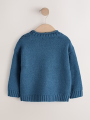 Bleu marine arctique - Pull à col rond tricoté à motif de personnage (3mois -7an) - Image 2 de 4
