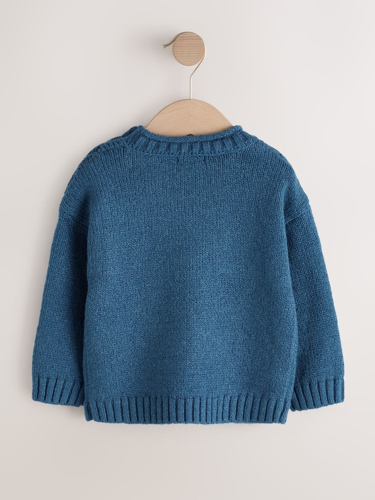 Bleu marine arctique - Pull à col rond tricoté à motif de personnage (3mois -7an) - Image 2 de 4