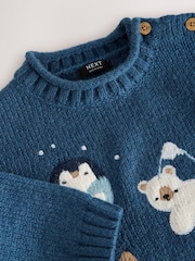 Bleu marine arctique - Pull à col rond tricoté à motif de personnage (3mois -7an) - Image 3 de 4