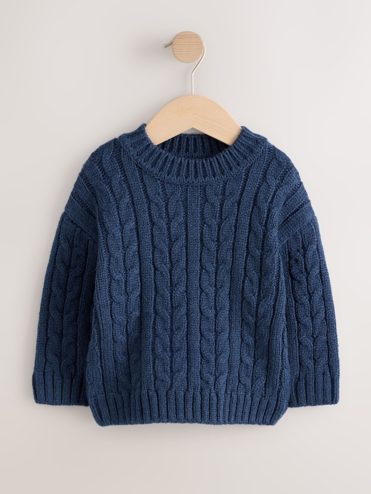 Azul marino - Suéter de punto trenzado con cuello redondo (3 meses-7 años) - Imagen 1 de 2 Azul marino - Suéter de punto trenzado con cuello redondo (3 meses-7 años) - Imagen 1 de 2