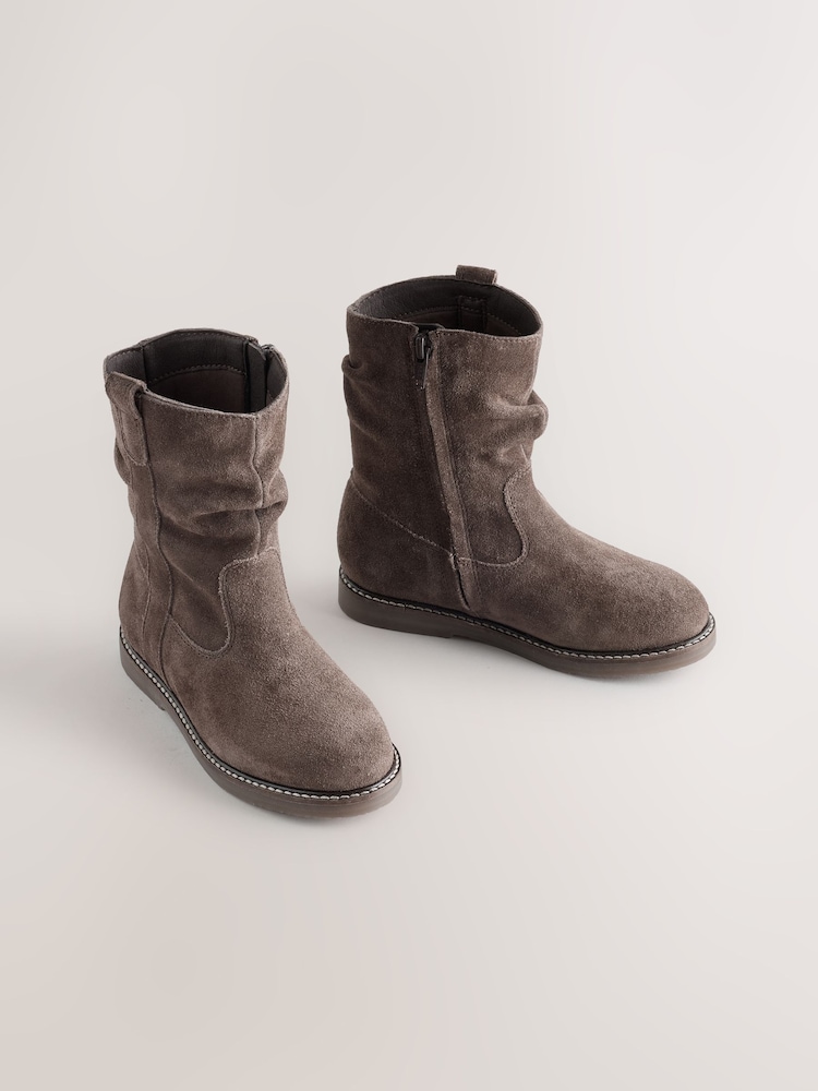 Chocolate Brown Suede Standard Fit (F) Slouch Boots - Image 1 of 6 Chocolate Brown Suede Standard Fit (F) Slouch Boots - Image 1 of 6