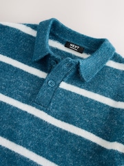 Teal Blue Knitted Stripe Polo Shirt (3mths-7yrs) - Image 7 of 8
