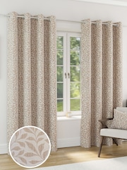 Enhanced Living Natural Sherwood Blackout Eyelet Leaf Pattern Curtains - Image 1 of 4