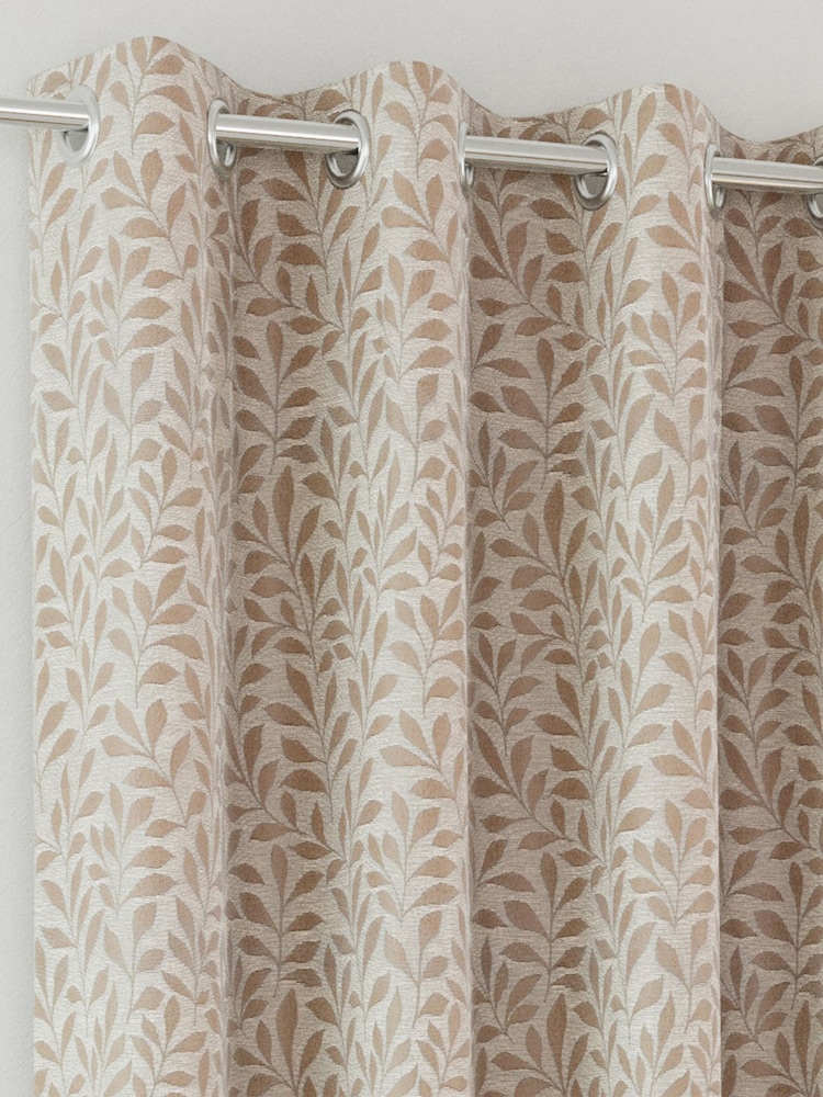 Enhanced Living Natural Sherwood Blackout Eyelet Leaf Pattern Curtains - Image 2 of 4