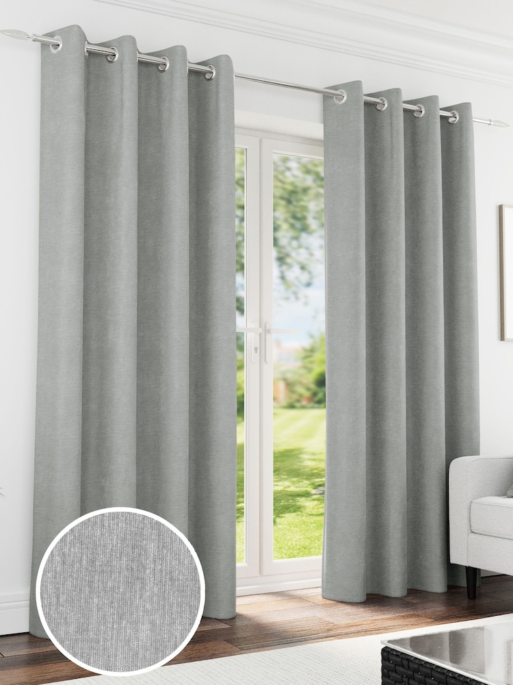 Enhanced Living Grey Knightsbridge Chenille Blackout Eyelet Curtains - Image 1 of 4