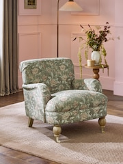 Relaxed Linen Look Print Swagger Floral Dark Green Lilly Armchair - Image 1 of 10