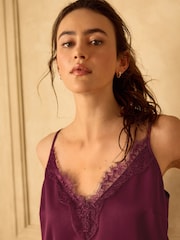 Wine Satin Lace Cami Top - Image 5 of 8