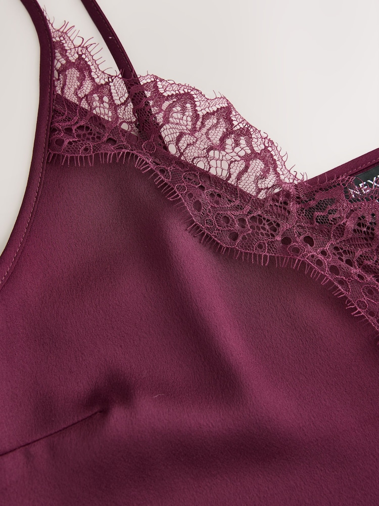 Wine Satin Lace Cami Top - Image 8 of 8 Wine Satin Lace Cami Top - Image 8 of 8