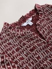 Burgundy Ditsy Floral Print Smocked Button Front Long Sleeve Blouse - Image 7 of 8