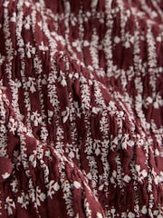 Burgundy Ditsy Floral Print Smocked Button Front Long Sleeve Blouse - Image 8 of 8