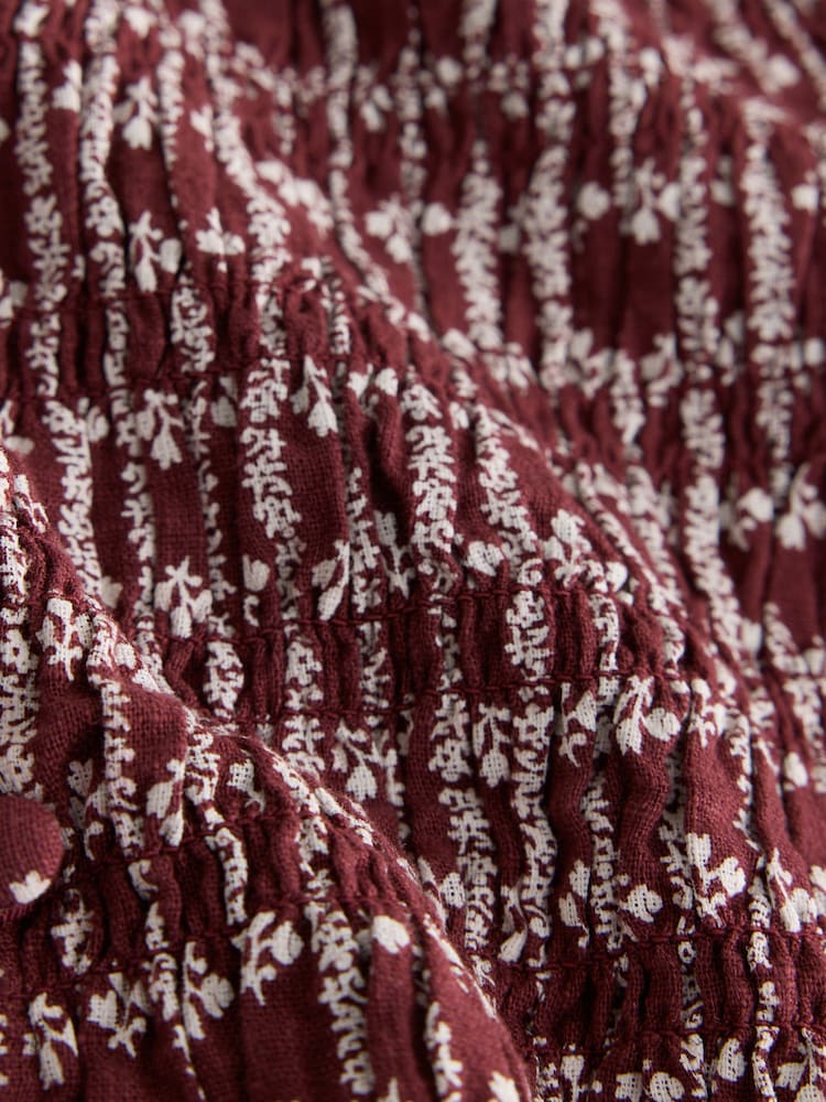 Burgundy Ditsy Floral Print Smocked Button Front Long Sleeve Blouse - Image 8 of 8 Burgundy Ditsy Floral Print Smocked Button Front Long Sleeve Blouse - Image 8 of 8