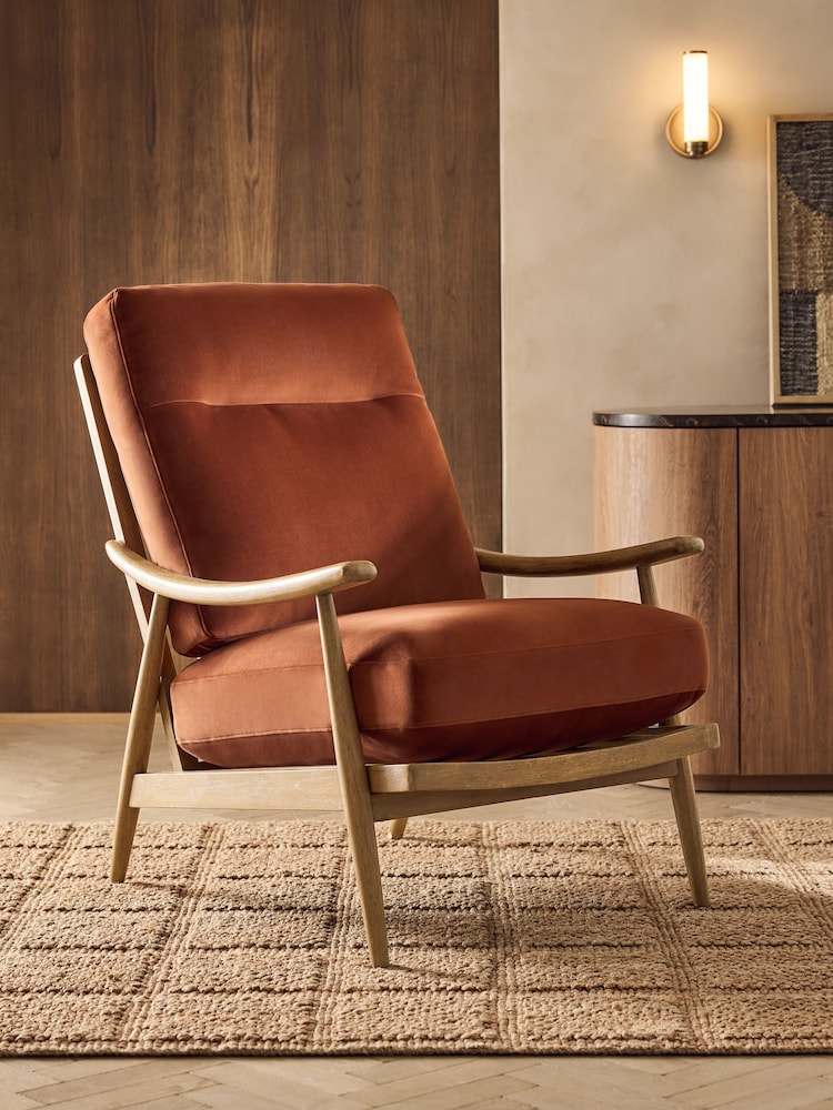 Soft Velvet Rust Brown Hampton High Back High Back Wooden Accent Chair - Image 1 of 10 Soft Velvet Rust Brown Hampton High Back High Back Wooden Accent Chair - Image 1 of 10