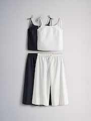 The Set 2 Pack Cotton Cami and Culotte Pyjama Sets Dark Navy Blue / White - Image 1 of 7