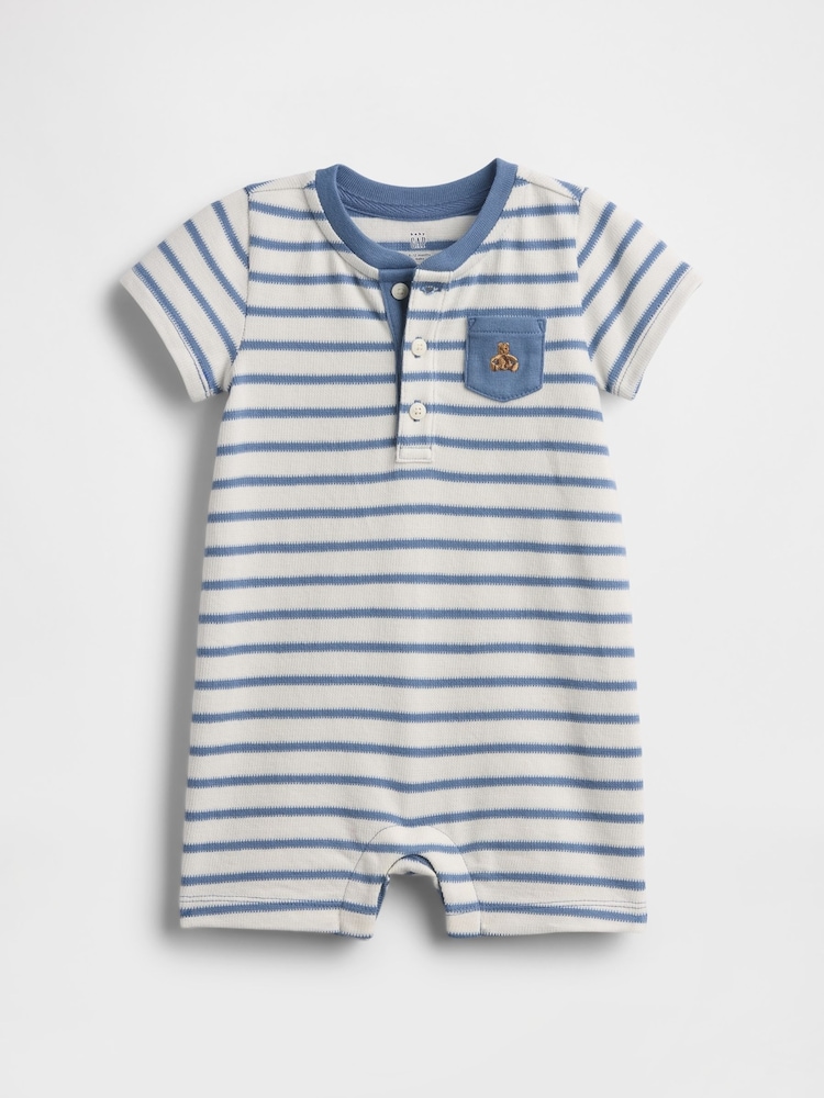 Gap Blue Stripe Henley Short One-Piece (0-24mths) - Image 1 of 3