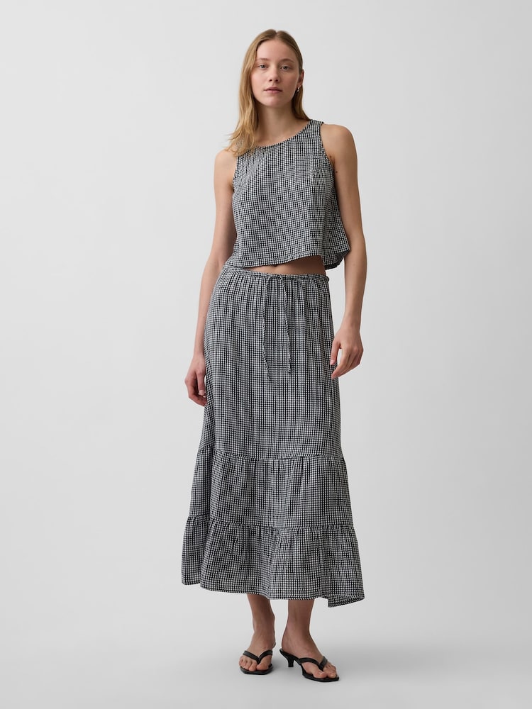 Gap Black Gingham Cotton Gauze Easy Tiered Maxi Skirt - Image 1 of 4