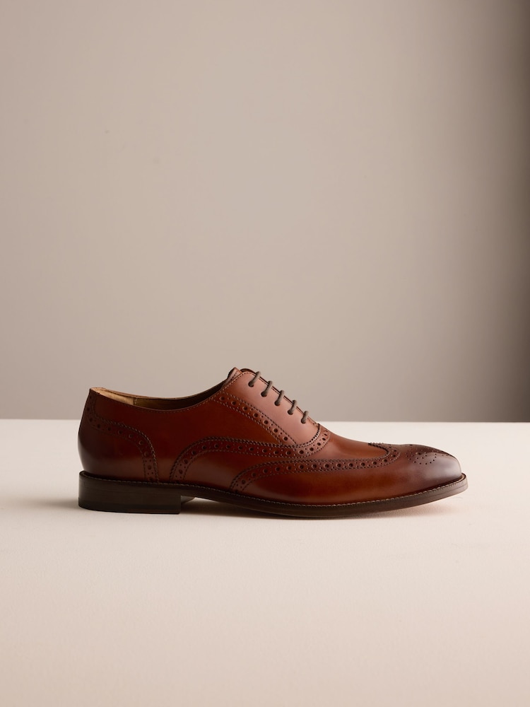 Tan Brown Signature Leather Sole Brogue Shoes - Image 2 of 6