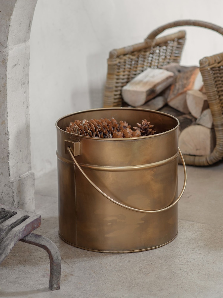 Nkuku Antique Brass Mosat Iron Fireside Bucket - Image 1 of 4