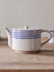 Nkuku Cream  Indigo Drop 4 Person Teapot - Image 1 of 4