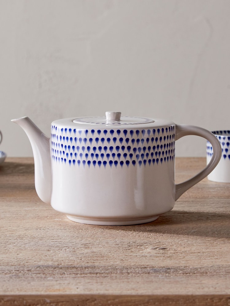 Nkuku Cream  Indigo Drop 4 Person Teapot - Image 1 of 4