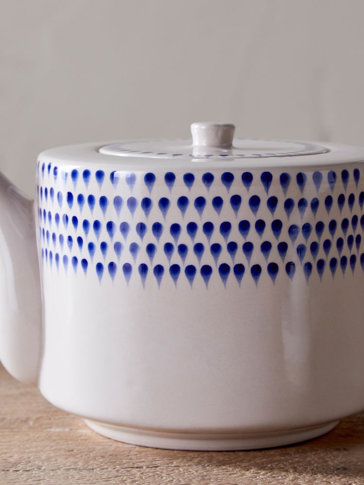 Nkuku Cream  Indigo Drop 4 Person Teapot - Image 2 of 4
