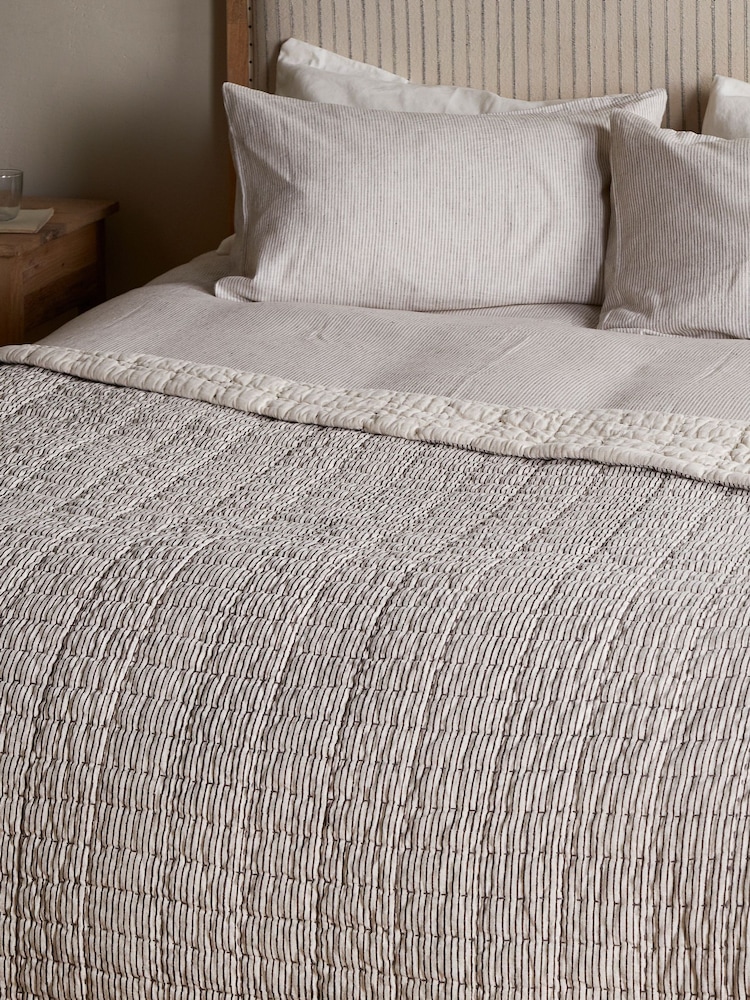 Nkuku Charcoal Dipti Large Cotton Block Print Bed Quilt - Image 1 of 4