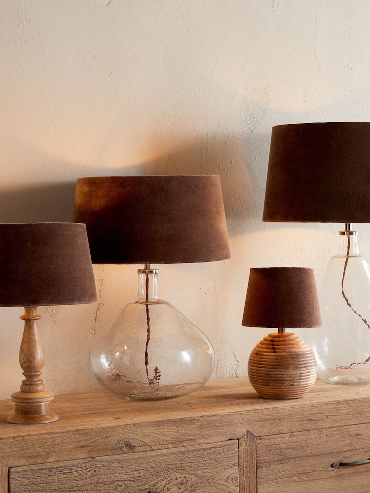 Nkuku Mocha Mendai Velvet & Linen Lampshade - Image 1 of 6 Nkuku Mocha Mendai Velvet & Linen Lampshade - Image 1 of 6