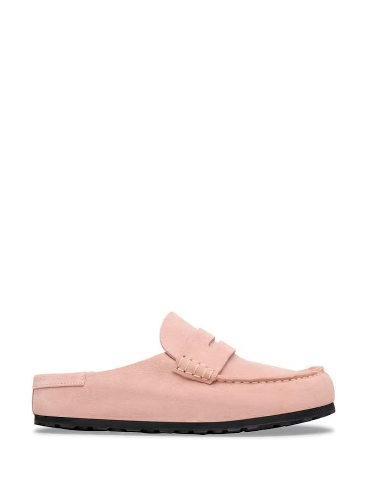 Birkenstock Pink Naples Wrapped Suede Backless Loafers - Image 1 of 6 Birkenstock Pink Naples Wrapped Suede Backless Loafers - Image 1 of 6