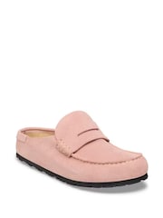 Birkenstock Pink Naples Wrapped Suede Backless Loafers - Image 2 of 6
