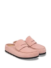 Birkenstock Pink Naples Wrapped Suede Backless Loafers - Image 3 of 6