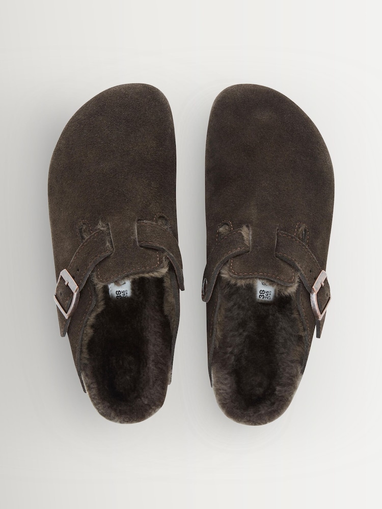 Birkenstock Mocca Brown Boston Shearling Lined Suede Clogs - Image 3 of 3