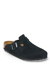 Birkenstock Black Boston Suede Soft Footbed Clogs - Image 1 of 3