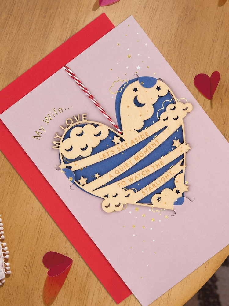 Hallmark Blue Wife Heart Shaped Wooden Keepsake Valentine's Card - Image 1 of 4