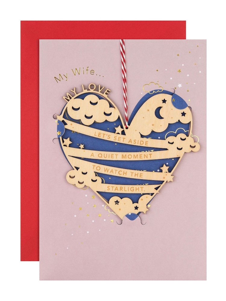 Hallmark Blue Wife Heart Shaped Wooden Keepsake Valentine's Card - Image 2 of 4