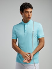 BOSS Blue Logo Stripe Detail Tech Polo Shirt - Image 1 of 5