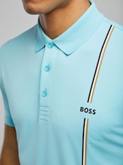 BOSS Blue Logo Stripe Detail Tech Polo Shirt - Image 4 of 5