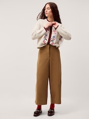 Monsoon Brown Luna Cropped Wide Leg Trousers - Image 1 of 5