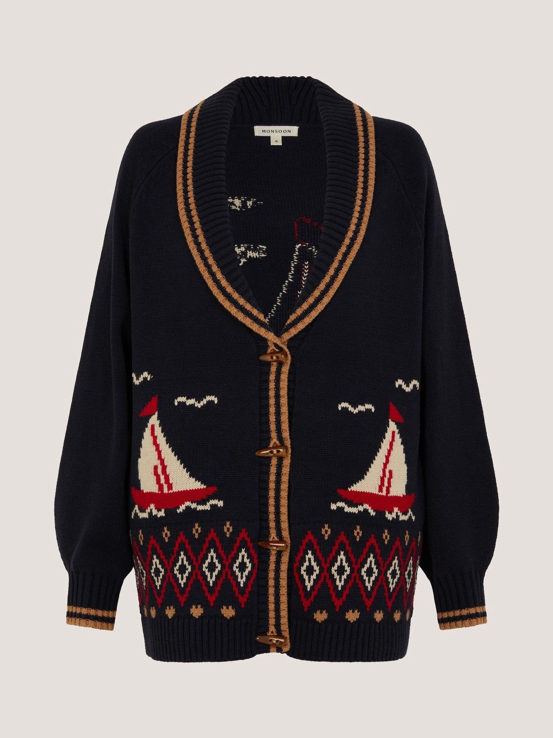 Buy Monsoon Blue Sapna Intarsia Sailor Cardigan from the Next UK